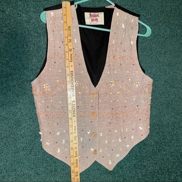 Vintage Natural wear Vision 1 textured vest with wood, shells, beads sz. - Picture 9 of 10